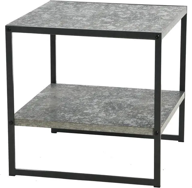 Alt view image 6 of 7 - Household Essentials Jamestown Square Side End Table with Storage Shelf Rustic Slate Concrete and Black Metal, Grey