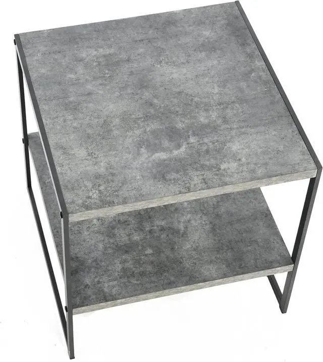 Alt view image 7 of 7 - Household Essentials Jamestown Square Side End Table with Storage Shelf Rustic Slate Concrete and Black Metal, Grey