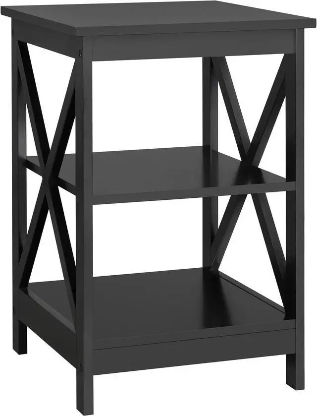 Main image of Yaheetech 3 Tier Sofa Side End Table with Shelf, X Shape Chair Side Coffee Snack Table for Living Room, Display Unit Organizer, Black