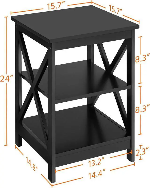 Alt view image 3 of 7 - Yaheetech 3 Tier Sofa Side End Table with Shelf, X Shape Chair Side Coffee Snack Table for Living Room, Display Unit Organizer, Black