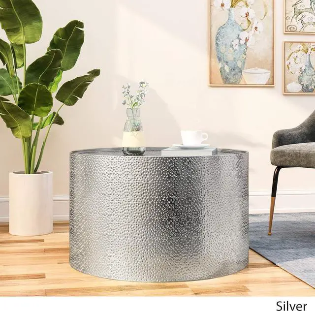 Alt view image 4 of 6 - Christopher Knight Home Rache Modern Round Coffee Table with Hammered Iron, Silver, 26. 00 L x 26. 00 W x 17. 25 H
