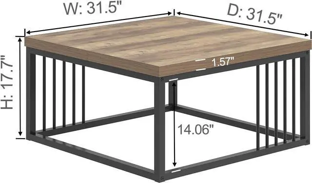 Alt view image 2 of 7 - FOLUBAN Coffee Table, Modern Square Center Table for Living Room, Industrial Rustic Wood and Metal Cocktail Tea Table, 31.5 Inch, Oak