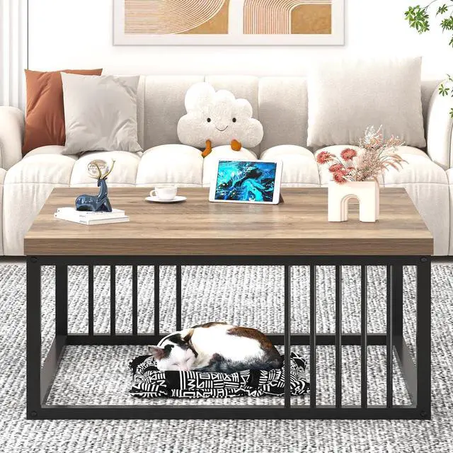 Alt view image 7 of 7 - FOLUBAN Coffee Table, Modern Square Center Table for Living Room, Industrial Rustic Wood and Metal Cocktail Tea Table, 31.5 Inch, Oak