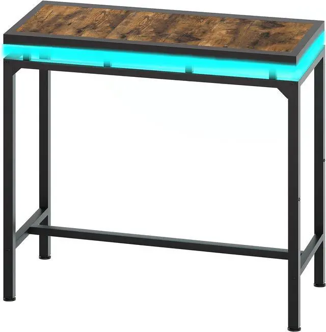 Main image of Bar Table with LED Lights, Counter Height Table, Bar Height Table, Pub Table, Gaming Table, Metal Frame, for Living Room, Dining Room, Pub, Rustic Brown and Black BT01DBR