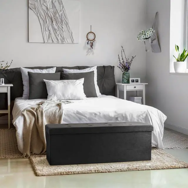 Alt view image 2 of 7 - Sorbus Storage Ottoman Bench  for Living Room, Hallway, End of Bed, Bedroom Bench 43 in Large Folding Chest Seat Trunk w/Cover  Blankets, Coffee Table, Foot Rest Tufted Velvet Linen Fabric (Black)