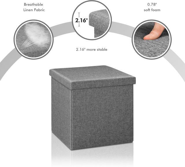 Alt view image 5 of 7 - B FSOBEIIALEO Storage Ottoman with Tray, Linen Small Coffee Table Folding Foot Rest Seat Cube, Dark Grey 16"X15.7"x15" Double (2 Pack)