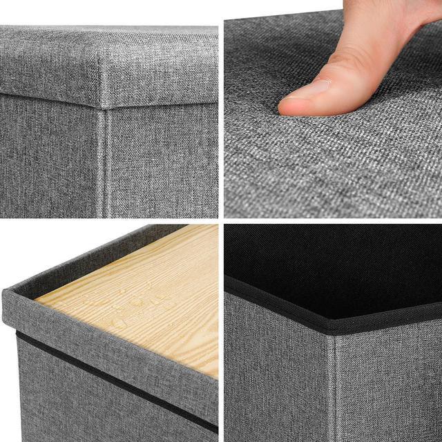 Alt view image 7 of 7 - B FSOBEIIALEO Storage Ottoman with Tray, Linen Small Coffee Table Folding Foot Rest Seat Cube, Dark Grey 16"X15.7"x15" Double (2 Pack)