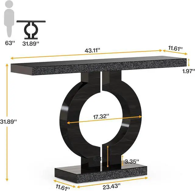 Alt view image 2 of 7 - Tribesigns 43-Inch Mirrored Console Table with O-Shaped Base, Modern Entryway Table Glass Sofa Table with Mirror Finish, Rectangle Narrow Accent Foyer Table for Living Room Hallway Entrance (Black)