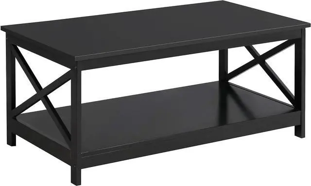 Main image of Topeakmart Living Room Modern X Design Coffee Table Black Cocktail Table with Storage Shelf