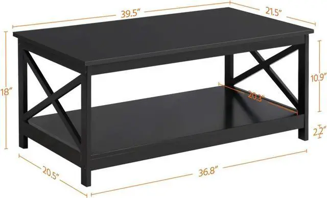 Alt view image 3 of 7 - Topeakmart Living Room Modern X Design Coffee Table Black Cocktail Table with Storage Shelf