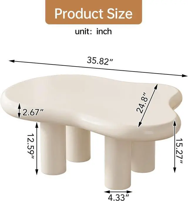 Alt view image 2 of 7 - Cloud Coffee Table, Cute White Modern Tea Table, Irregular Indoor End Table for Living Room, Free Shape with 4 Legs, 35.82 Inches