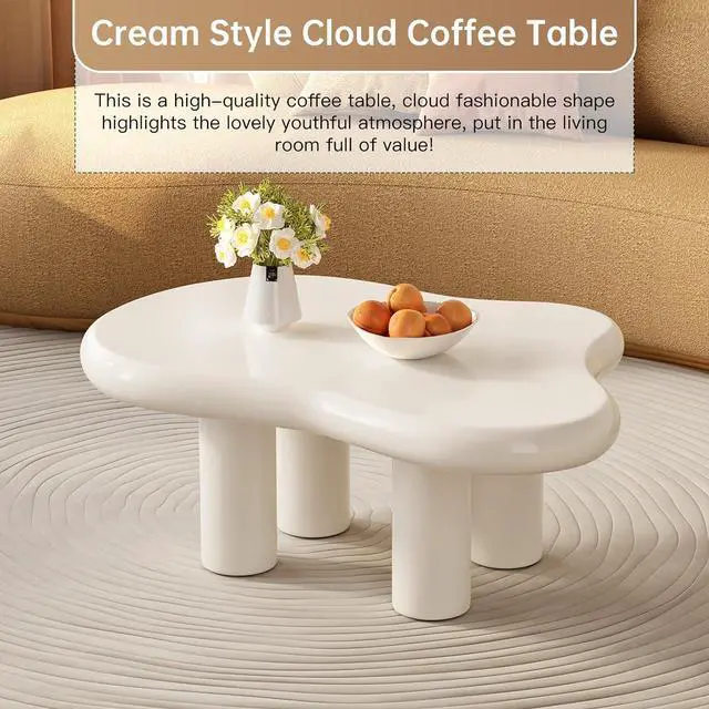 Alt view image 3 of 7 - Cloud Coffee Table, Cute White Modern Tea Table, Irregular Indoor End Table for Living Room, Free Shape with 4 Legs, 35.82 Inches