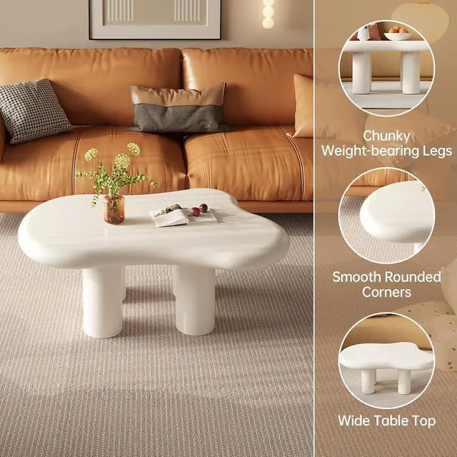 Alt view image 4 of 7 - Cloud Coffee Table, Cute White Modern Tea Table, Irregular Indoor End Table for Living Room, Free Shape with 4 Legs, 35.82 Inches