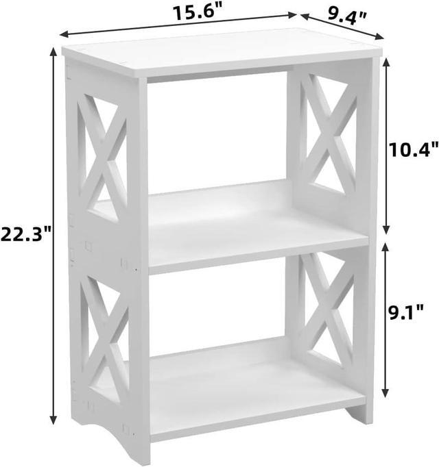 Alt view image 2 of 5 - Side Table, Narrow End Table with Storage Shelf, Minimalist Bedside Tables Nightstand, Small Bookshelf Bookcase, Bathroom Shelves, Display Rack for Bedroom, Living Room, Office, White.