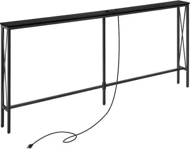 Main image of ELYKEN 5.9" Narrow Console Sofa Table with Power Outlets, 5.9" Dx70.9 Wx31.5 H Long Skinny Behind Couch Table with Charge Station and 6.5'Extension Cord, Black