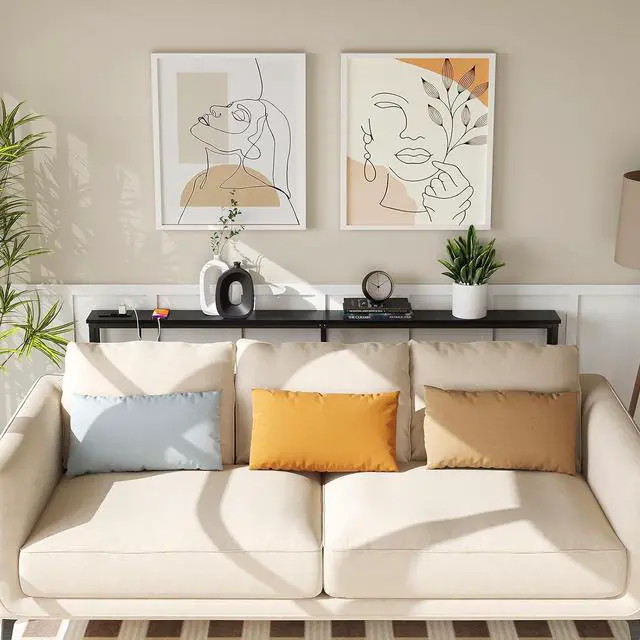 Alt view image 2 of 6 - ELYKEN 5.9" Narrow Console Sofa Table with Power Outlets, 5.9" Dx70.9 Wx31.5 H Long Skinny Behind Couch Table with Charge Station and 6.5'Extension Cord, Black