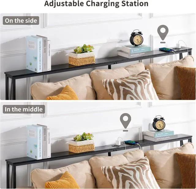 Alt view image 4 of 6 - ELYKEN 5.9" Narrow Console Sofa Table with Power Outlets, 5.9" Dx70.9 Wx31.5 H Long Skinny Behind Couch Table with Charge Station and 6.5'Extension Cord, Black