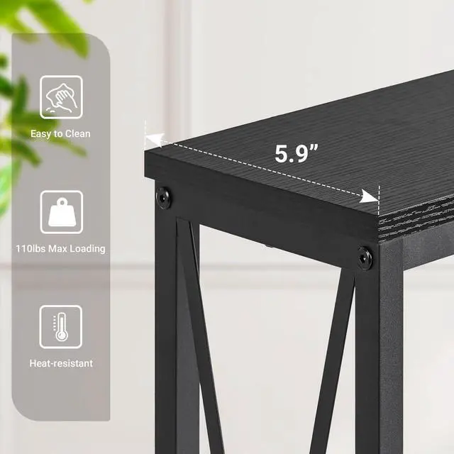 Alt view image 6 of 6 - ELYKEN 5.9" Narrow Console Sofa Table with Power Outlets, 5.9" Dx70.9 Wx31.5 H Long Skinny Behind Couch Table with Charge Station and 6.5'Extension Cord, Black