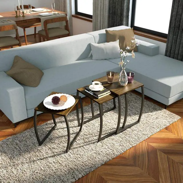 Alt view image 4 of 6 - SRIWATANA Nesting Tables, Vintage Side End Tables Living Room, Coffee Snack Table Set of 3