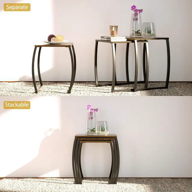 Alt view image 6 of 6 - SRIWATANA Nesting Tables, Vintage Side End Tables Living Room, Coffee Snack Table Set of 3