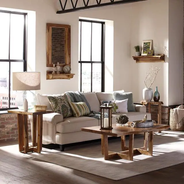 Alt view image 2 of 5 - Alaterre Furniture Berkshire Coffee Table, 48-Inch Natural Live Edge Acacia Wood, Unique Handcrafted Design, Sturdy Build with Floor Protectors, Modern Industrial Farmhouse Style Ideal for Living Room