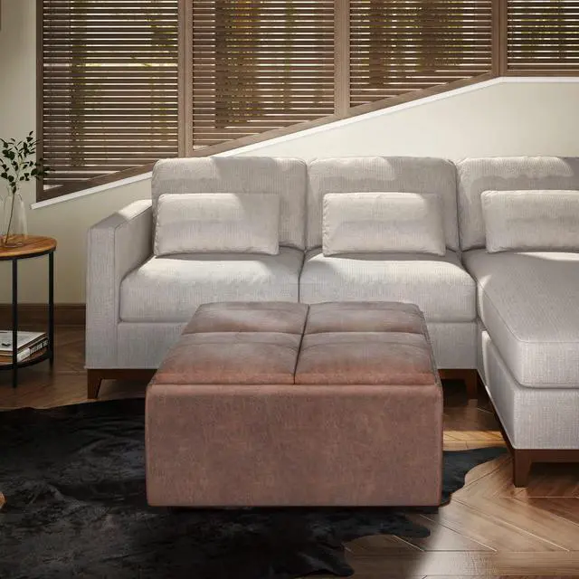 Alt view image 2 of 7 - SIMPLIHOME Avalon 35" Wide Vegan Leather Storage Ottoman in Umber Brown