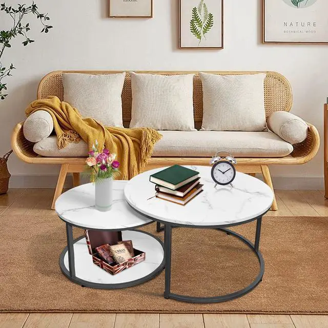 Alt view image 2 of 7 - AT-VALY Coffee Table Set of 2 Nesting Tables,Round Side Table for Living Room, Small Accent Table with Storage (Black)