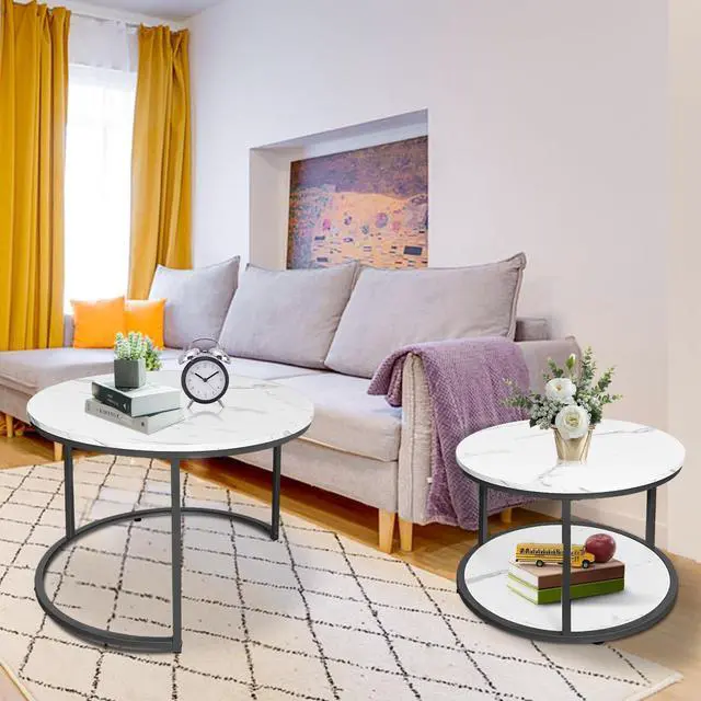 Alt view image 5 of 7 - AT-VALY Coffee Table Set of 2 Nesting Tables,Round Side Table for Living Room, Small Accent Table with Storage (Black)