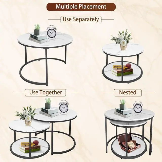 Alt view image 6 of 7 - AT-VALY Coffee Table Set of 2 Nesting Tables,Round Side Table for Living Room, Small Accent Table with Storage (Black)