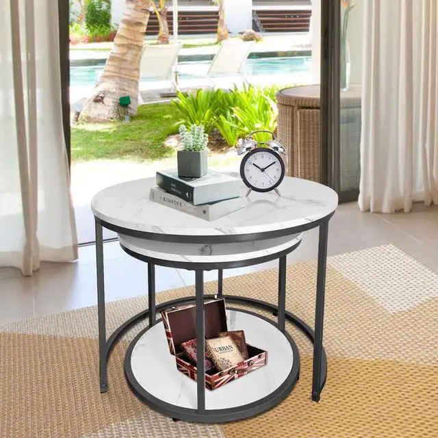 Alt view image 7 of 7 - AT-VALY Coffee Table Set of 2 Nesting Tables,Round Side Table for Living Room, Small Accent Table with Storage (Black)