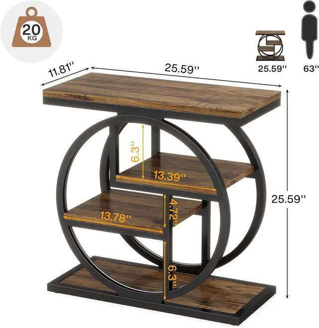 Alt view image 2 of 7 - Tribesigns End Table for Living Room, 4-Tier Narrow Side Table with Storage Shelves, Industrial Bedside Table for Bedroom, Wood Small Sofa Side Table with Geometric Metal Frame (1 PC, Rustic Brown)