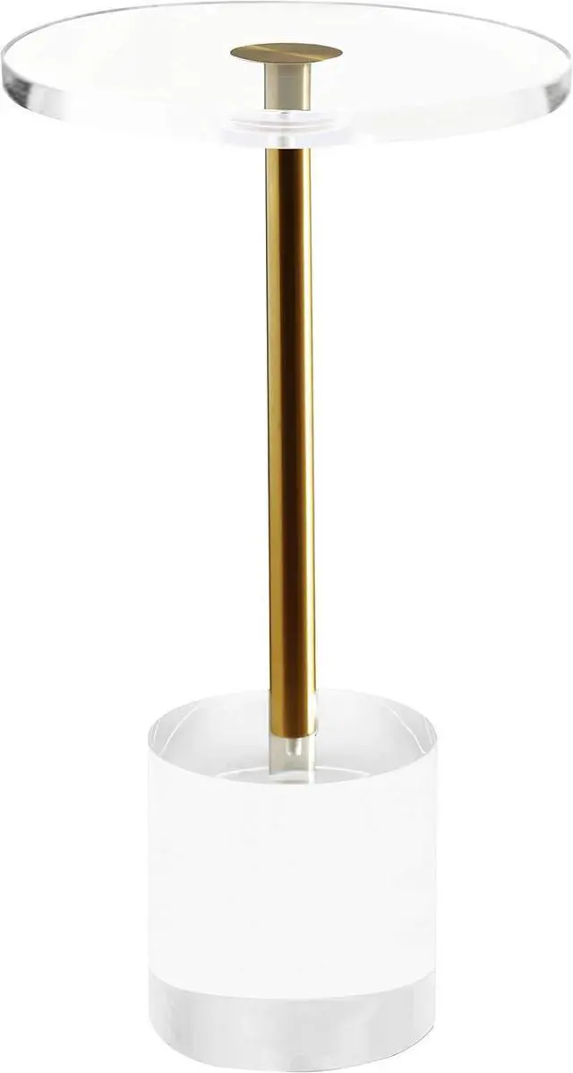 Main image of Clear Acrylic End Table,Side Table,Brushed Brass Metal,Round,for Office, Living Room and Bedroom,Easy Assembly,12x12 inch21.3 inch high