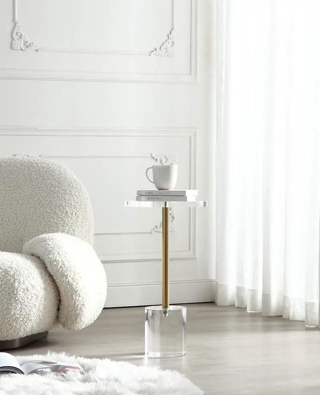 Alt view image 5 of 7 - Clear Acrylic End Table,Side Table,Brushed Brass Metal,Round,for Office, Living Room and Bedroom,Easy Assembly,12x12 inch21.3 inch high