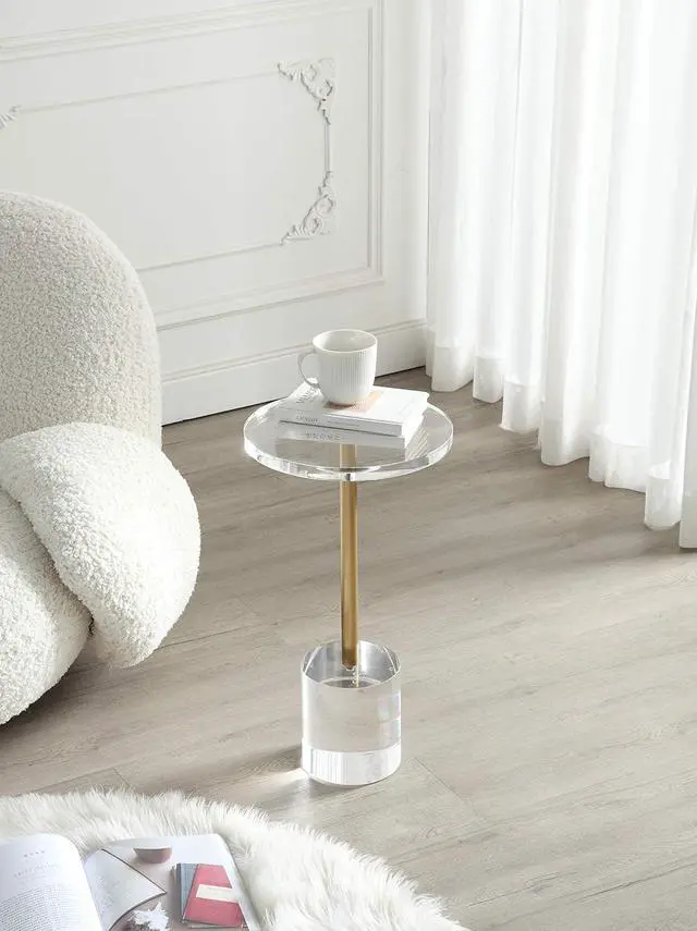 Alt view image 6 of 7 - Clear Acrylic End Table,Side Table,Brushed Brass Metal,Round,for Office, Living Room and Bedroom,Easy Assembly,12x12 inch21.3 inch high