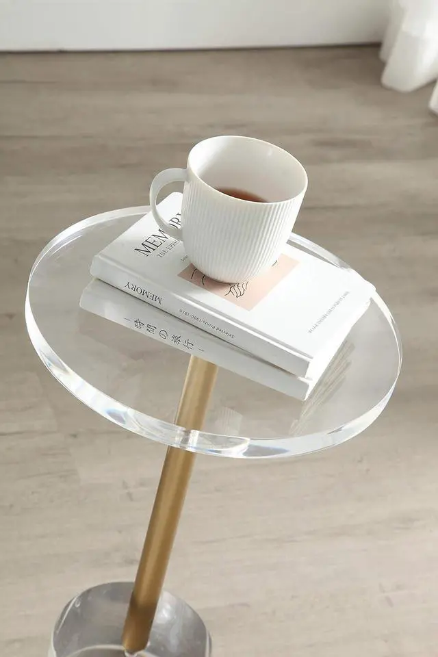 Alt view image 7 of 7 - Clear Acrylic End Table,Side Table,Brushed Brass Metal,Round,for Office, Living Room and Bedroom,Easy Assembly,12x12 inch21.3 inch high