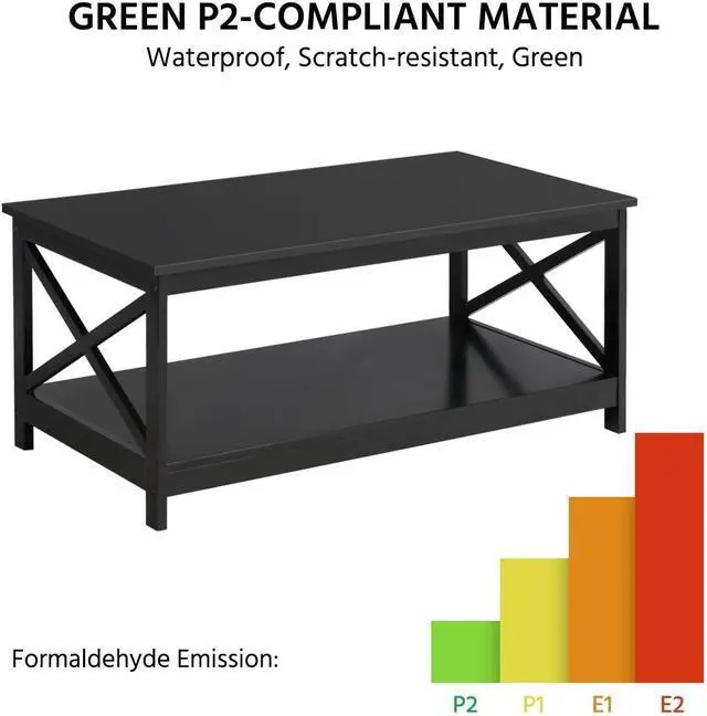 Alt view image 6 of 7 - Topeakmart Living Room Modern X Design Coffee Table Black Cocktail Table with Storage Shelf