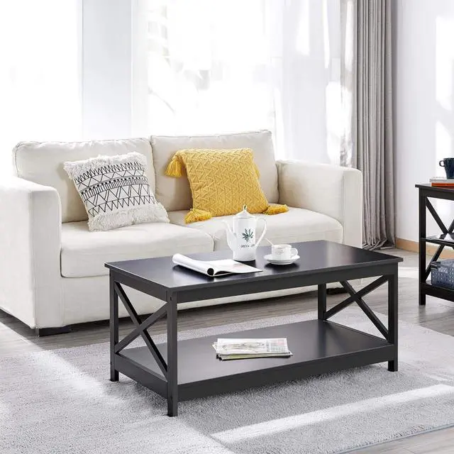 Alt view image 7 of 7 - Topeakmart Living Room Modern X Design Coffee Table Black Cocktail Table with Storage Shelf