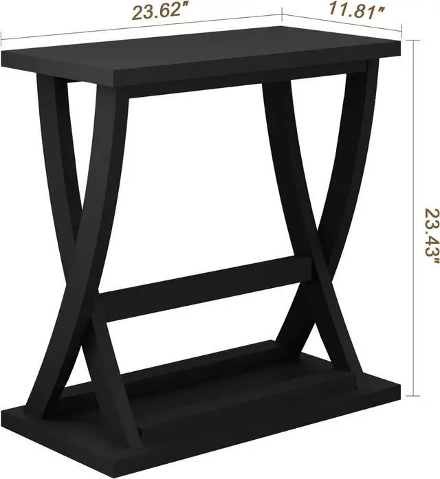 Alt view image 2 of 7 - ChooChoo Black End Table, Narrow Side Table with Storage Shelf, Modern X-Design Slim End Table for Living Room,Bedroom, Small Space, 11.8" D*23.6" W*23.4" D.