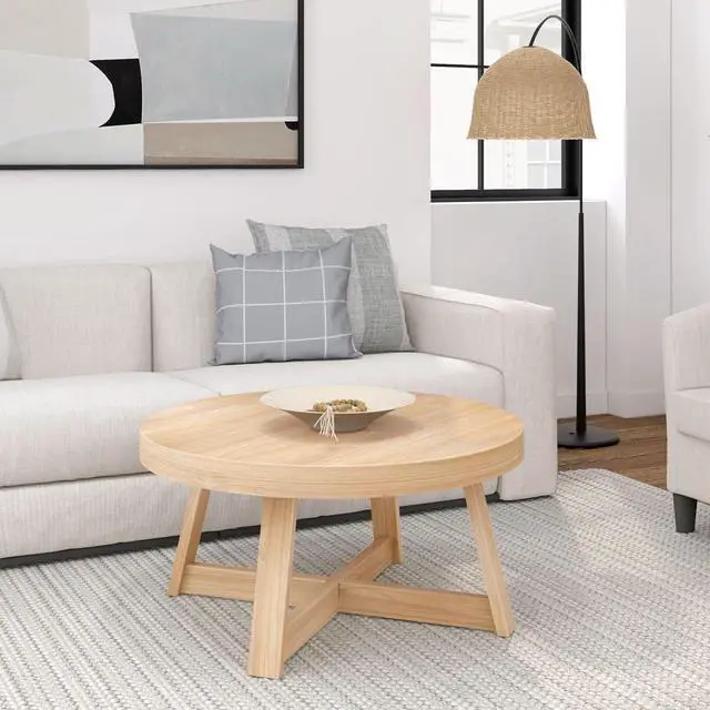Main image of Plank+Beam Classic Round Coffee Table, 36 Inch Farmhouse Coffee Table, Rustic Mini Center Tables for Small Spaces, Small Living Space Tea Table, Blonde Wirebrush