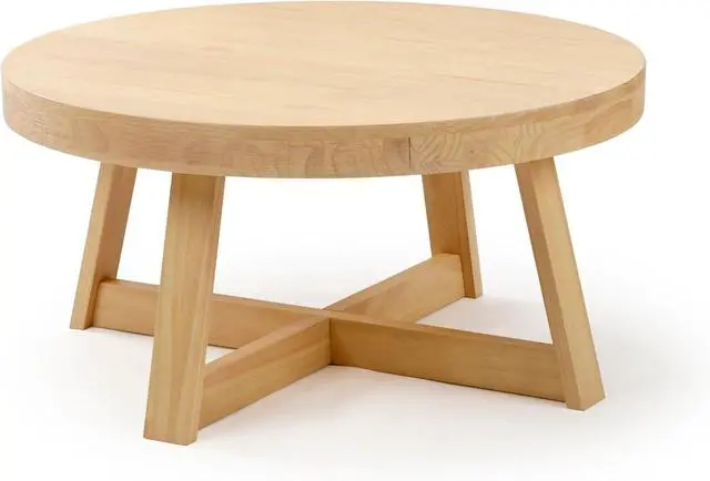 Alt view image 3 of 7 - Plank+Beam Classic Round Coffee Table, 36 Inch Farmhouse Coffee Table, Rustic Mini Center Tables for Small Spaces, Small Living Space Tea Table, Blonde Wirebrush