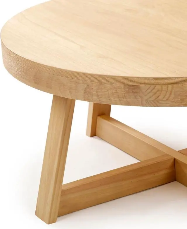 Alt view image 4 of 7 - Plank+Beam Classic Round Coffee Table, 36 Inch Farmhouse Coffee Table, Rustic Mini Center Tables for Small Spaces, Small Living Space Tea Table, Blonde Wirebrush