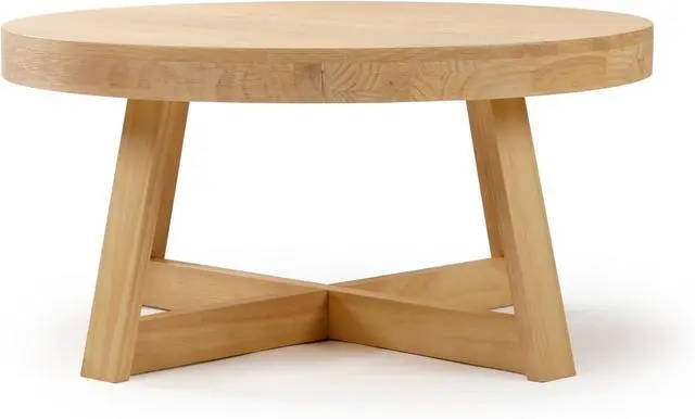 Alt view image 6 of 7 - Plank+Beam Classic Round Coffee Table, 36 Inch Farmhouse Coffee Table, Rustic Mini Center Tables for Small Spaces, Small Living Space Tea Table, Blonde Wirebrush