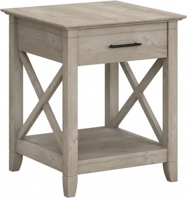 Main image of Bush Home End Table with Drawer, Nightstand with Storage, Living Room and Bedroom Furniture, Key West Collection, Washed Gray