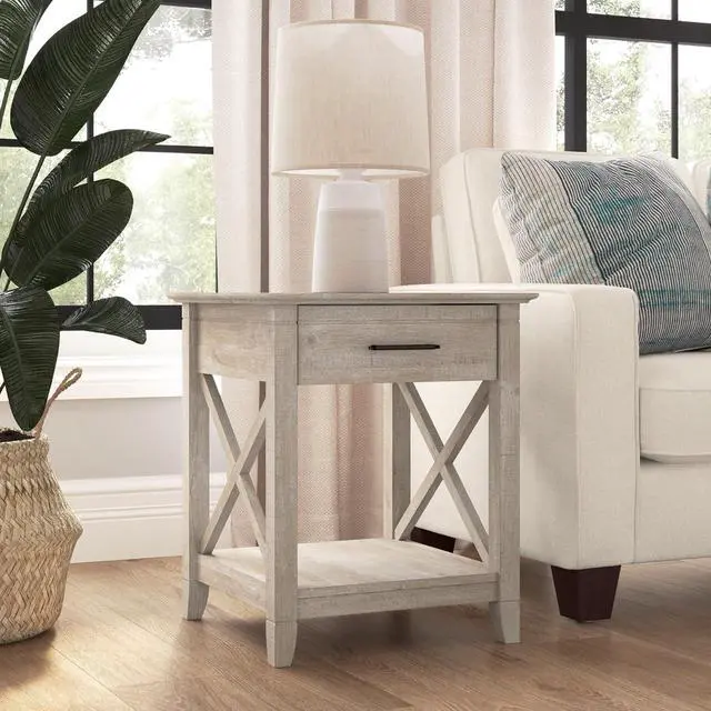 Alt view image 2 of 7 - Bush Home End Table with Drawer, Nightstand with Storage, Living Room and Bedroom Furniture, Key West Collection, Washed Gray