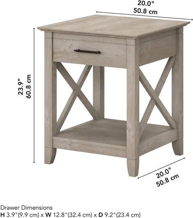 Alt view image 3 of 7 - Bush Home End Table with Drawer, Nightstand with Storage, Living Room and Bedroom Furniture, Key West Collection, Washed Gray