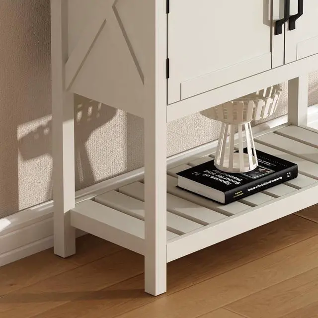 Alt view image 6 of 7 - ChooChoo Farmhouse Console Table, Entryway Table with Storage Shelf, Coffee Bar Cabinet, Narrow Buffet Sideboard for Kitchen, Hallway, Living Room, White