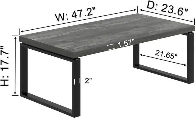 Alt view image 2 of 7 - EXCEFUR Modern Coffee Table, Rustic Wood and Metal Center Table for Living Room, Industrial Rectangle Cocktail Tea Table for Home Office, Vintage Grey, 47 Inch