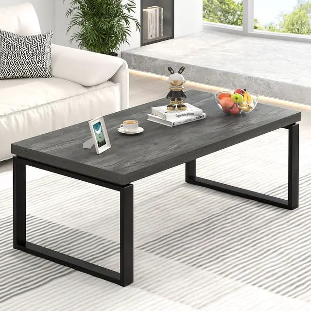 Main image of EXCEFUR Modern Coffee Table, Rustic Wood and Metal Center Table for Living Room, Industrial Rectangle Cocktail Tea Table for Home Office, Vintage Grey, 47 Inch