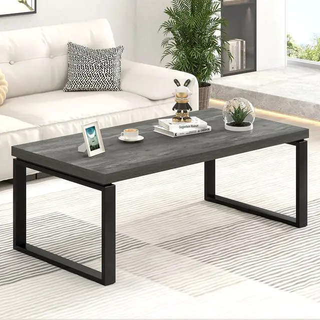 Alt view image 3 of 7 - EXCEFUR Modern Coffee Table, Rustic Wood and Metal Center Table for Living Room, Industrial Rectangle Cocktail Tea Table for Home Office, Vintage Grey, 47 Inch
