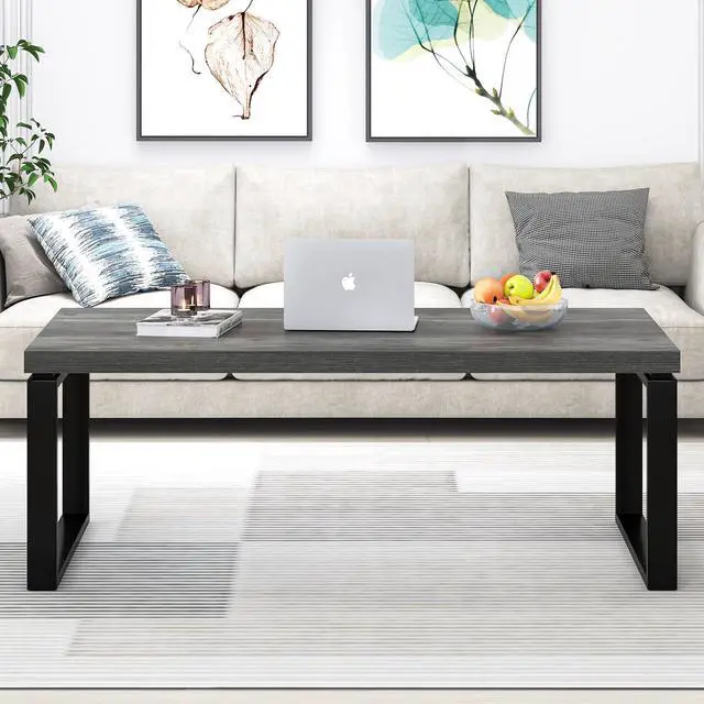 Alt view image 6 of 7 - EXCEFUR Modern Coffee Table, Rustic Wood and Metal Center Table for Living Room, Industrial Rectangle Cocktail Tea Table for Home Office, Vintage Grey, 47 Inch